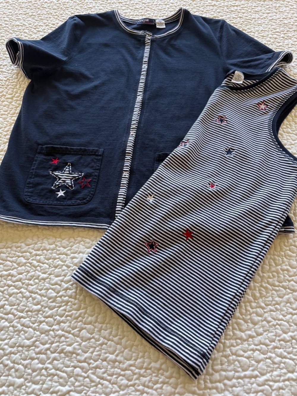 Onque 2-Pc Set Navy & White Stars & Stripes Jacket & Tank Star Embroidery Sz 1X